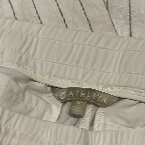 Athleta Linen Striped Bali Cropped Pants Womens Size 8P White Drawstring Sheer - Picture 5 of 7